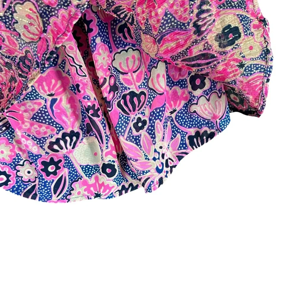 A.L.C. Women’s 4 Hayley Printed Top Silk Blend Chiffon Flutter Sleeve Blouse - Picture 9 of 14